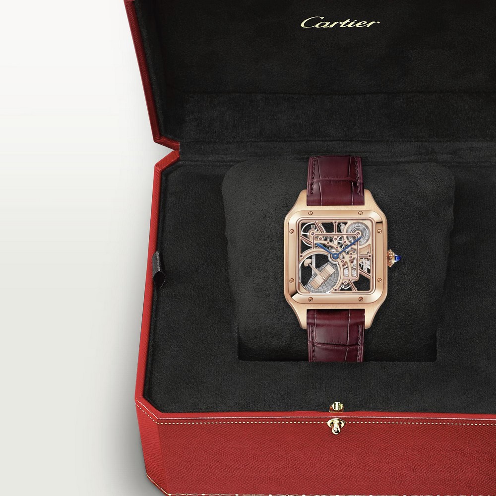 Đồng Hồ Cartier Santos-Dumont Skeleton Watch 31mm Nam Vàng Đỏ